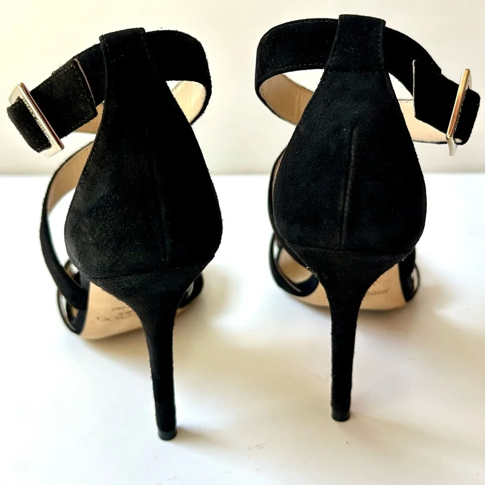 EUC Jimmy Choo Lottie Elegant Black Strappy Suede Heels, Black, 37, 7 - Picture 10 of 15